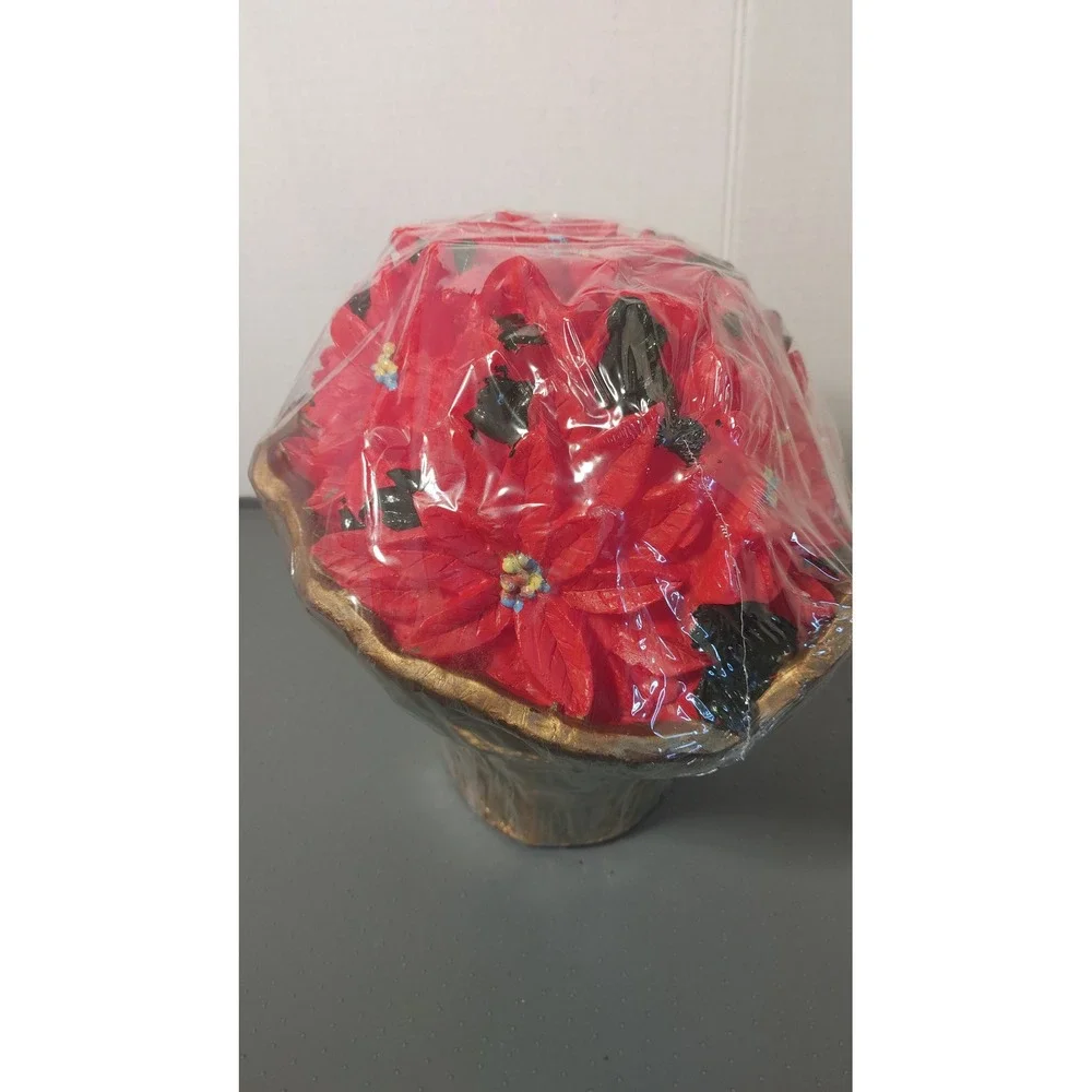Delicates: (Large) Poinsettia 100% Wax Candle Arrangement Red Holiday Decor